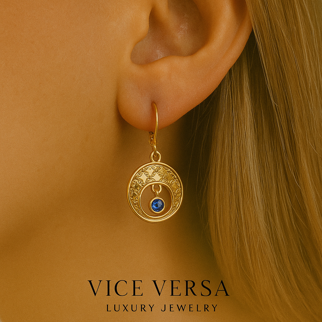 Blue Zircon Dangle Earrings Gold plated 24K