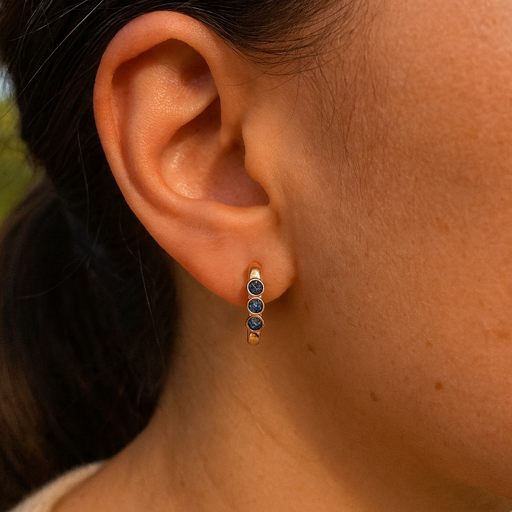 Blue Zircon Huggie Earrings Gold plated 24K