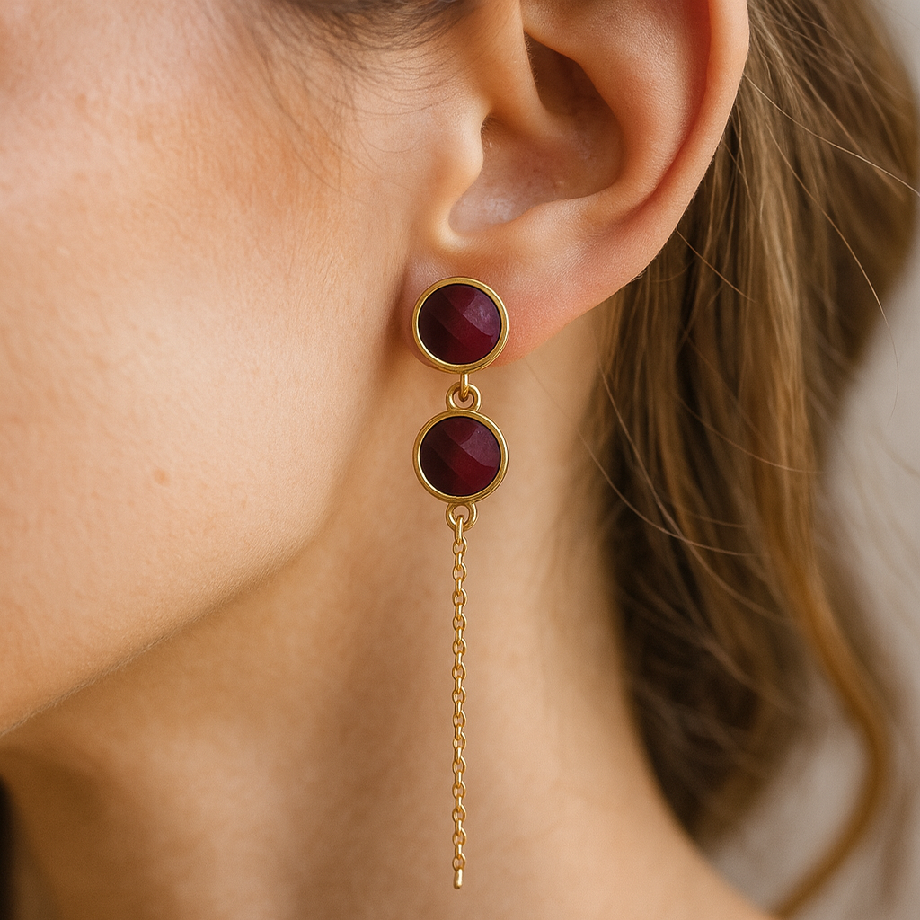 Purple Chain Dangle Earring Gold Plated 24k