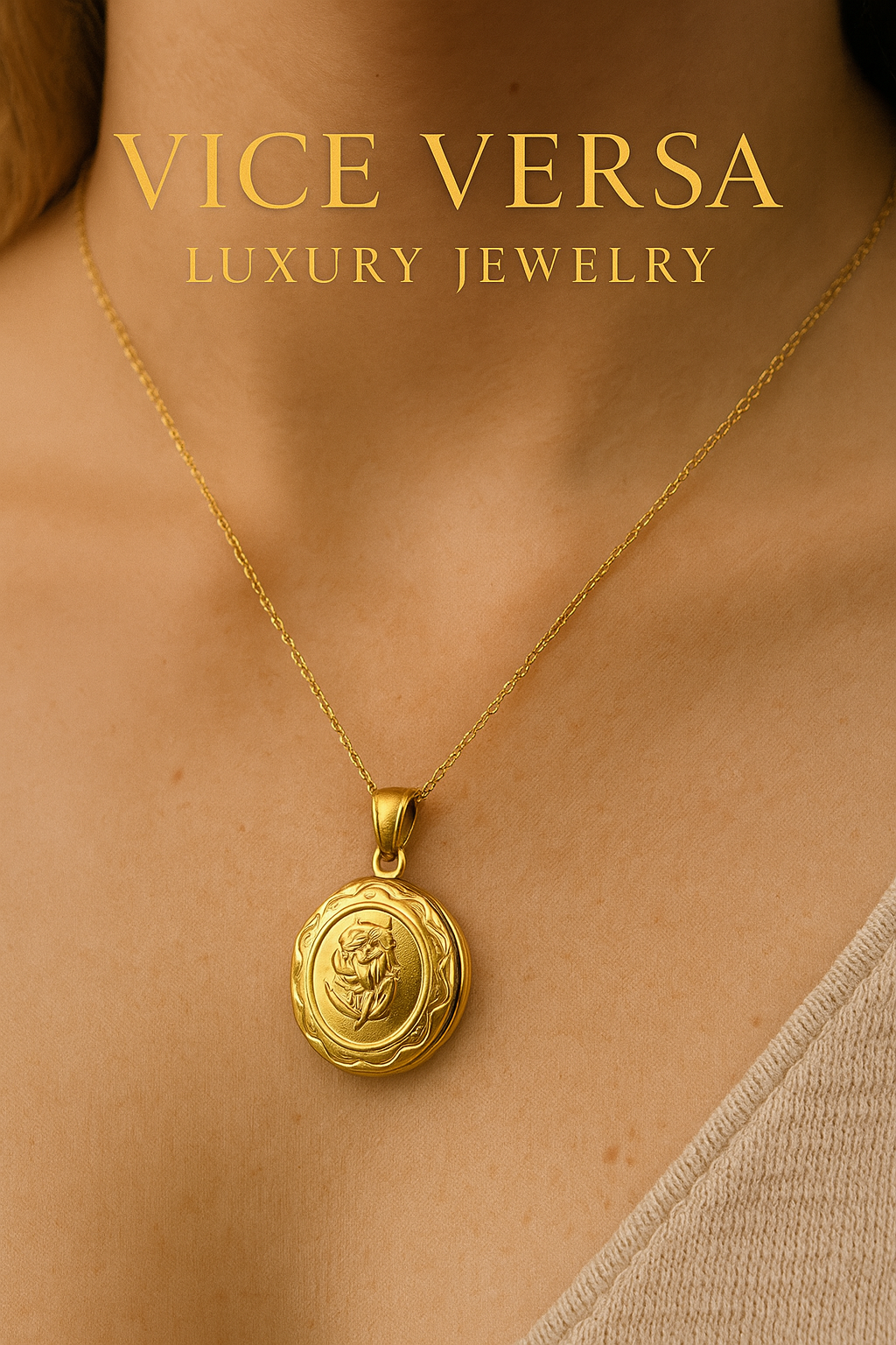 Rose Locket Cable Link Chain Real Gold Filled 18K