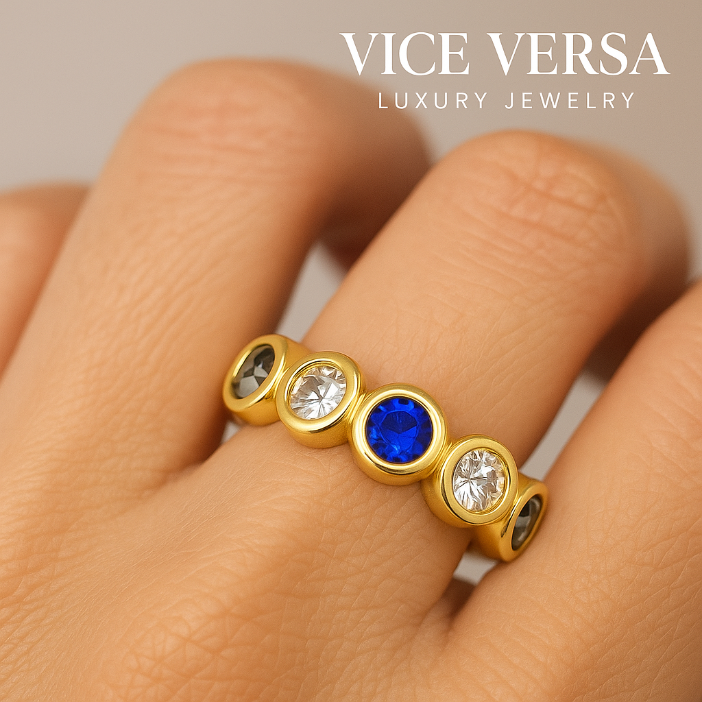 Colorful ring zircons Real Gold Plated 24K
