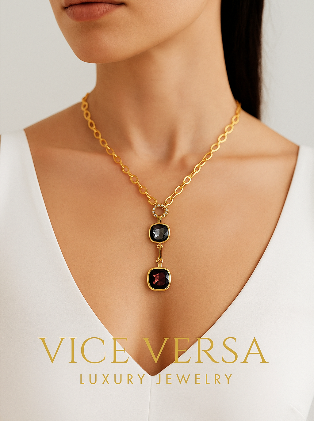 Ovals Necklace Blue and Purple Zircon Gold Plated 24K