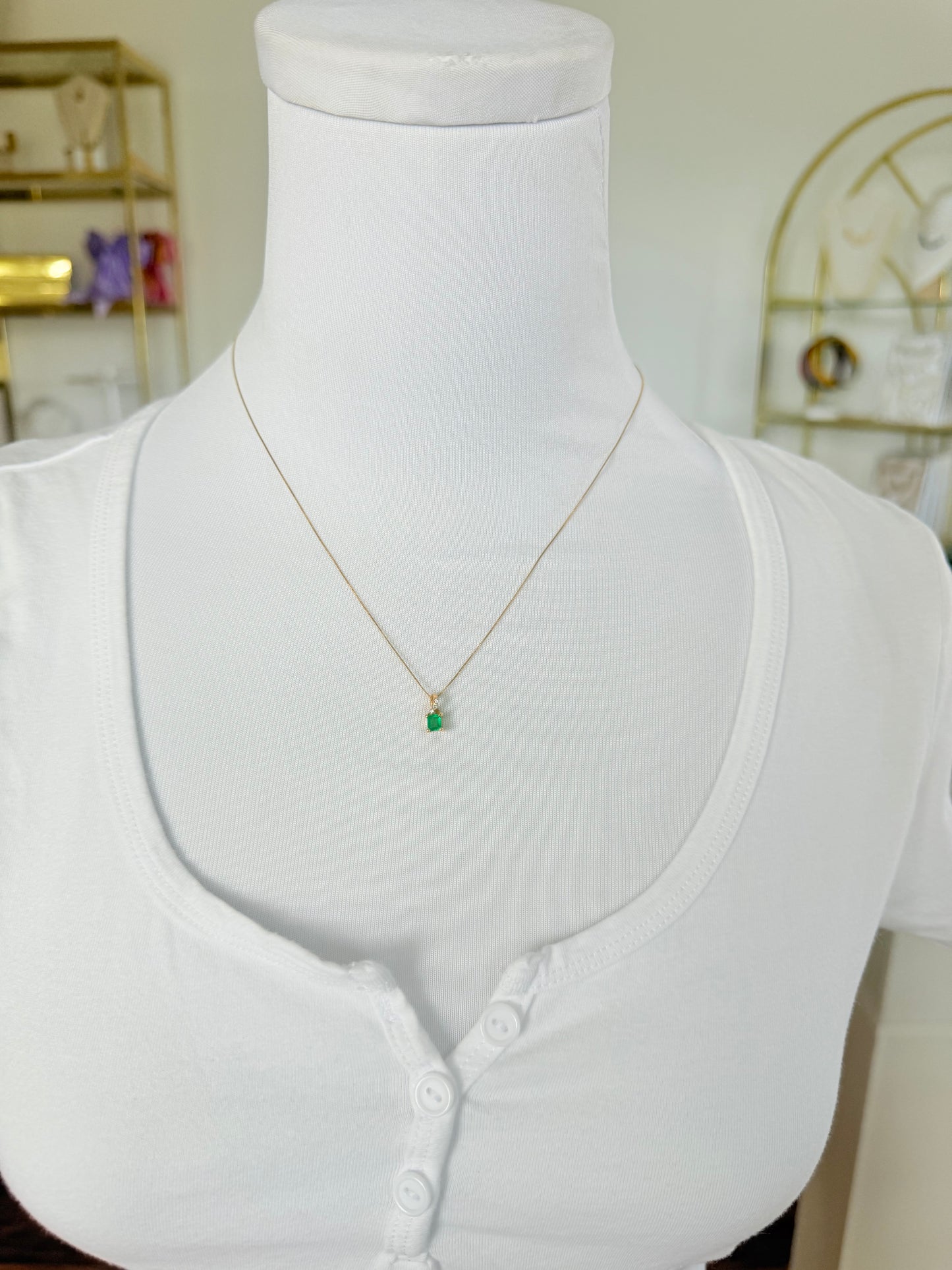 Square Shape Colombian Emerald & Diamond charm & Solid Gold 18K Italian