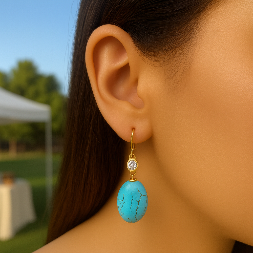 Blue rock earrings 24K Gold Plated