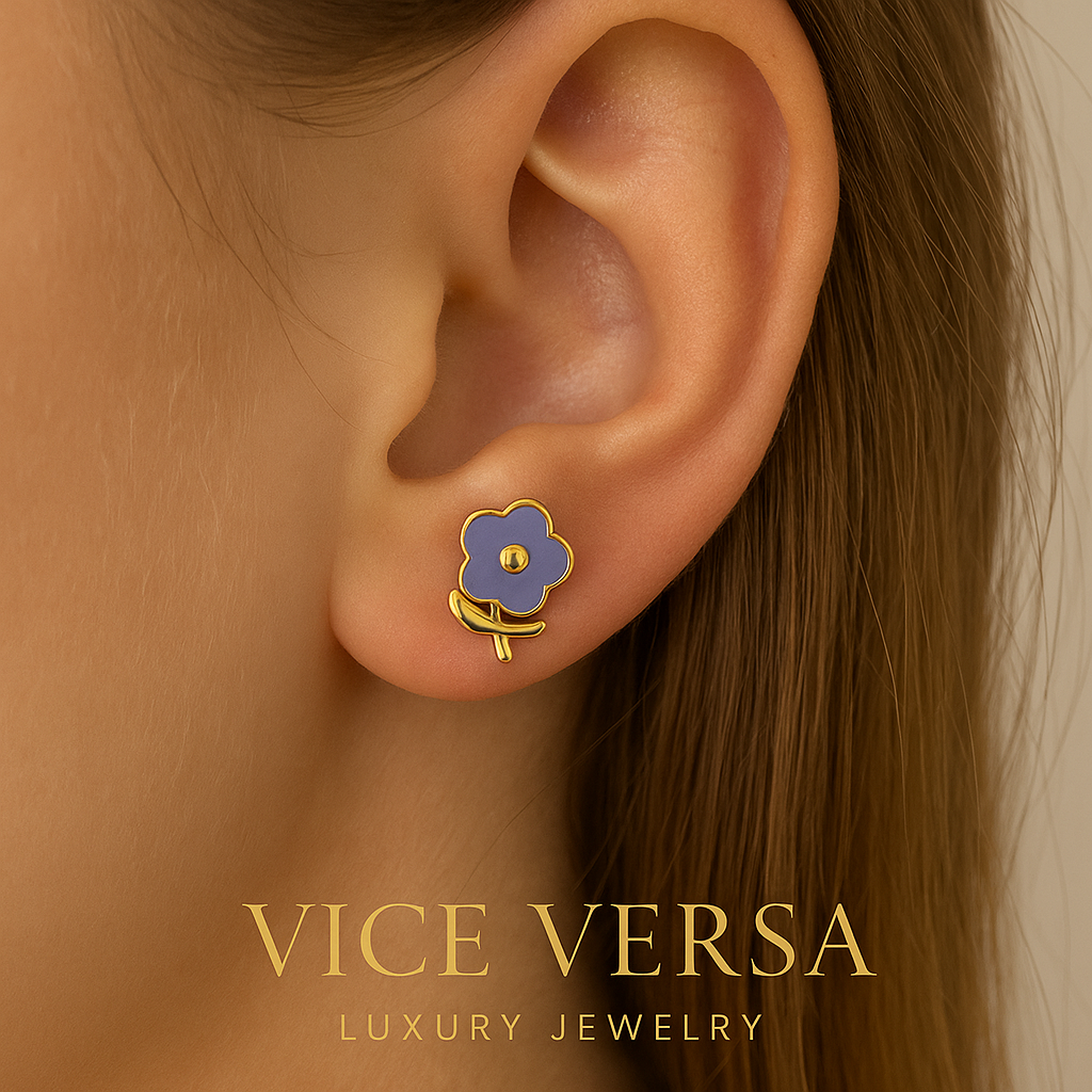 Stud purple Foowers earrings 24K Gold Plated