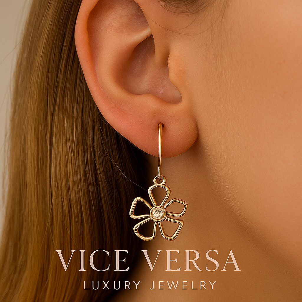 Flowers Dangle Earrings Gold plated 24K