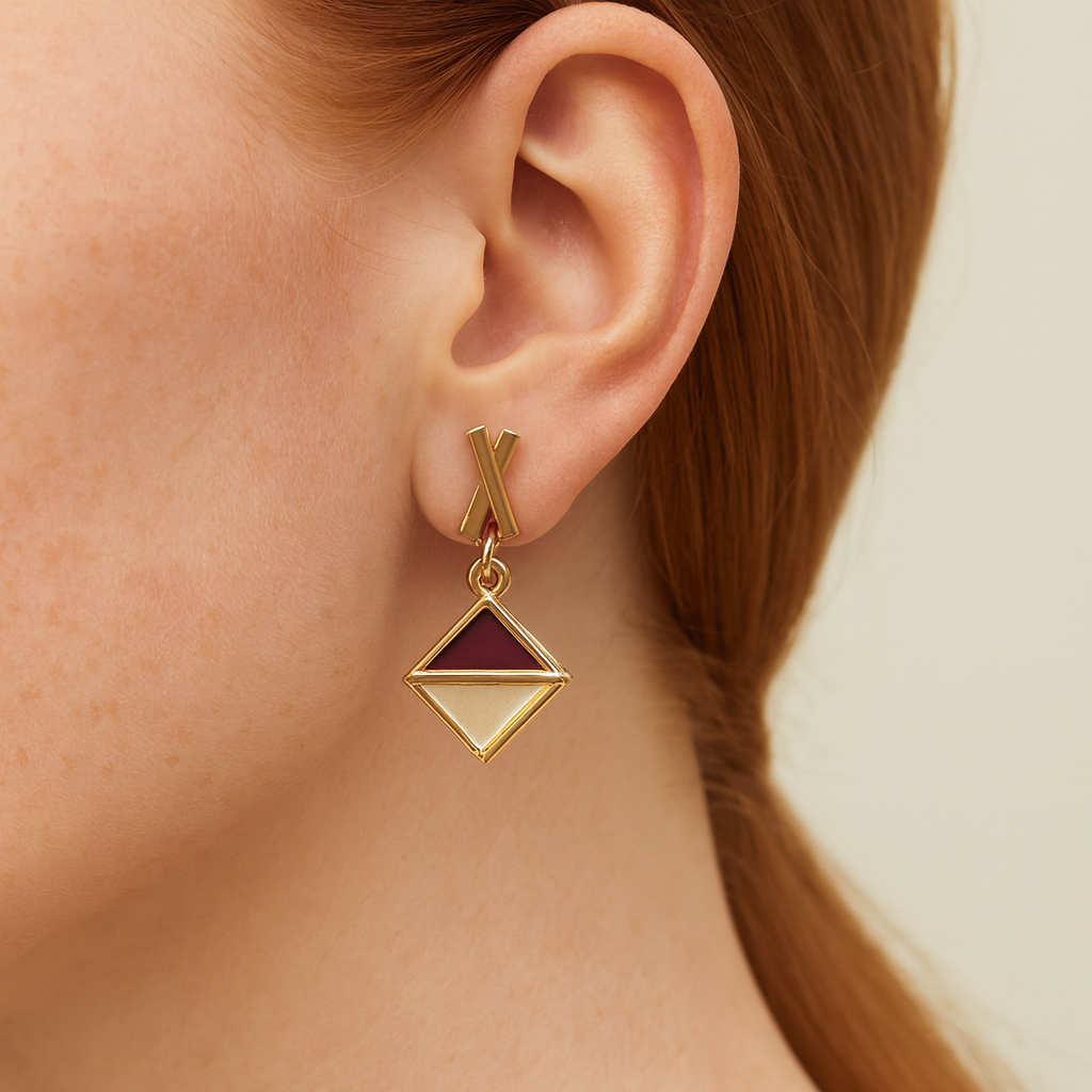 Purple & gold Diamond shape Gold Plated 24k earrings