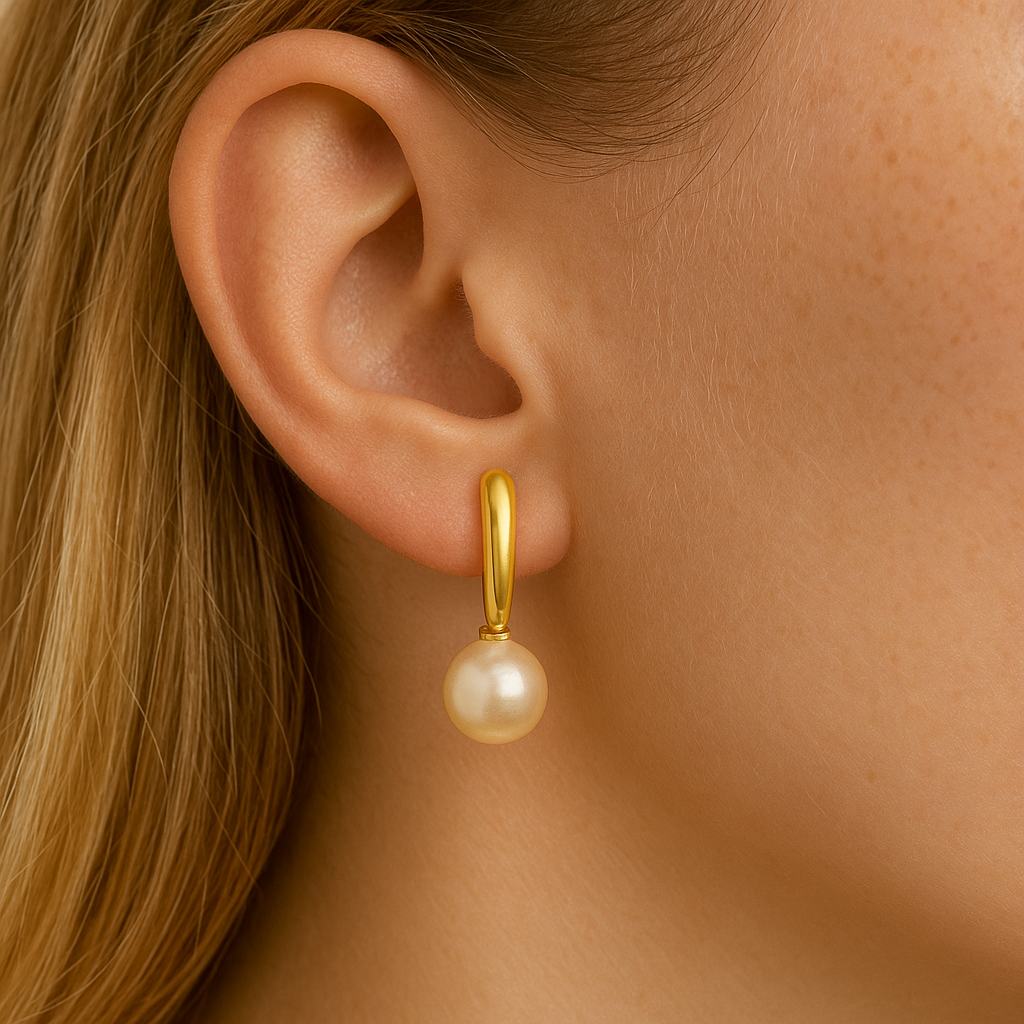 Gold bar with Dangle pearl earring Gold Plated 24k