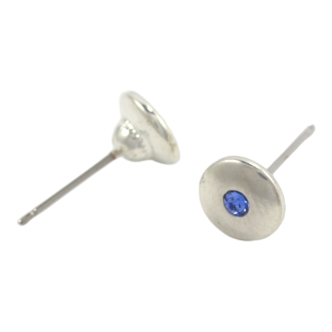 SILVER PLATED STUD EARRINGS SMALL BLUE ZIRCON