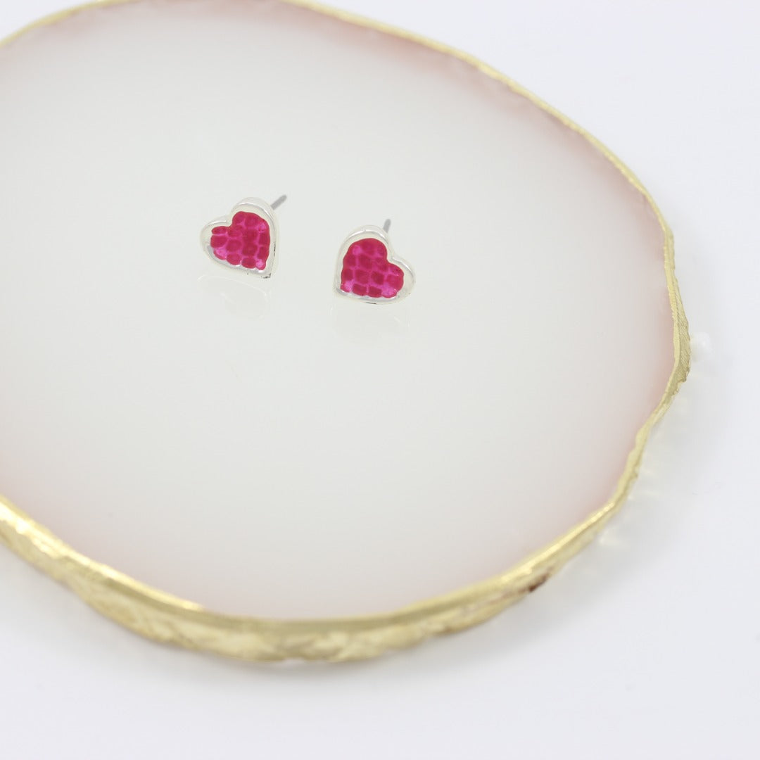 Pink Hearts Silver Plated Stud Earrings