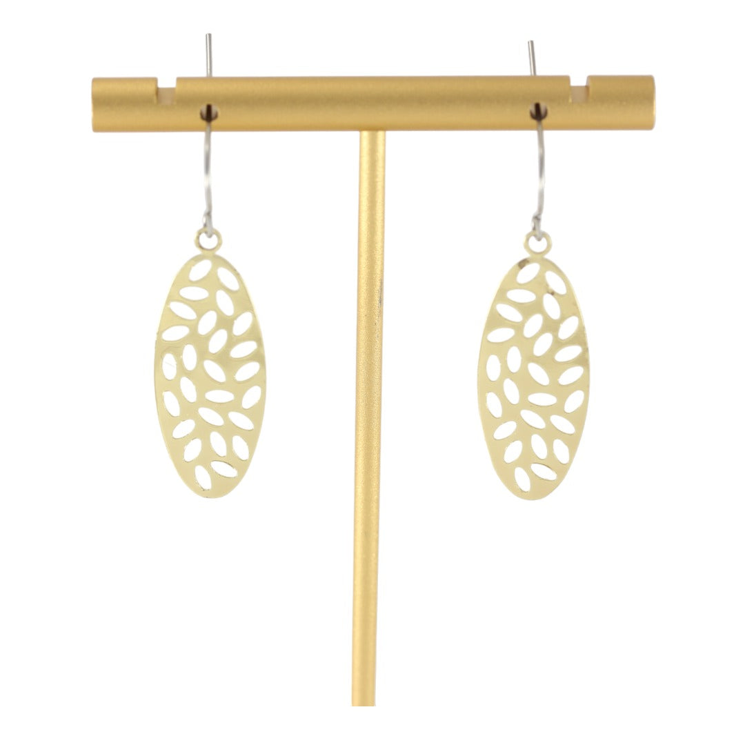 GOLD PLATED 24K EARRINGS DANGLE - LONG OVAL LEAFS