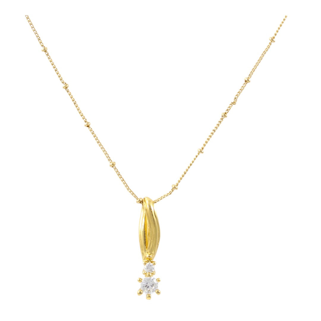 Long Charm 2 Zircon Necklace Gold Plated 24K