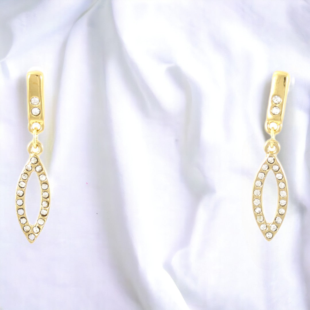 Thin Ovals with Zircons Stud Earrings Gold Plated 24K