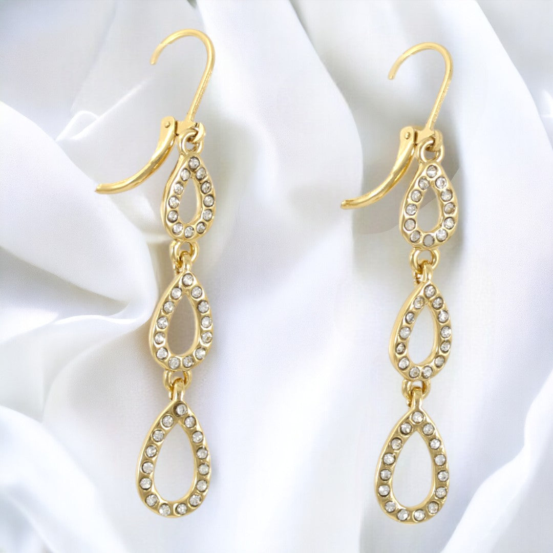Three Layers drops with Zircons Earrings Gold Plated 24K Dangle Earrings
