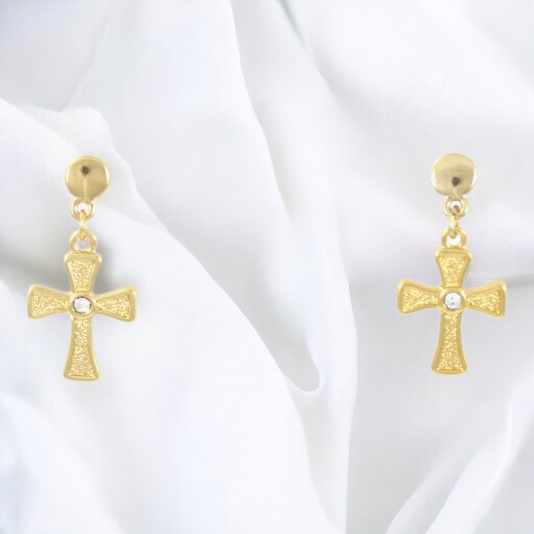 Handmade Big Cross Earrings Gold Plated 24K Stud Earrings