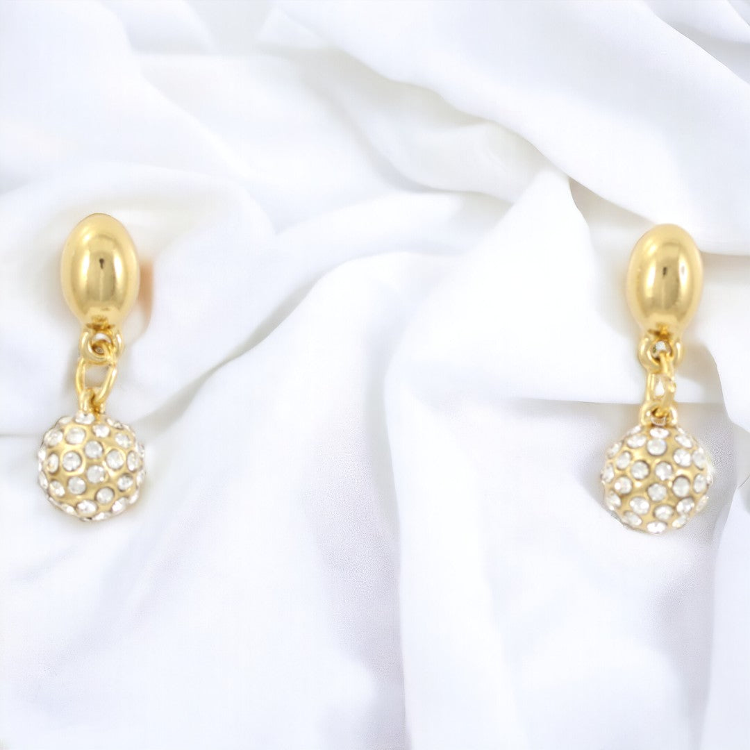 Fancy zircons Ball Drop Earrings Gold Plated 24K