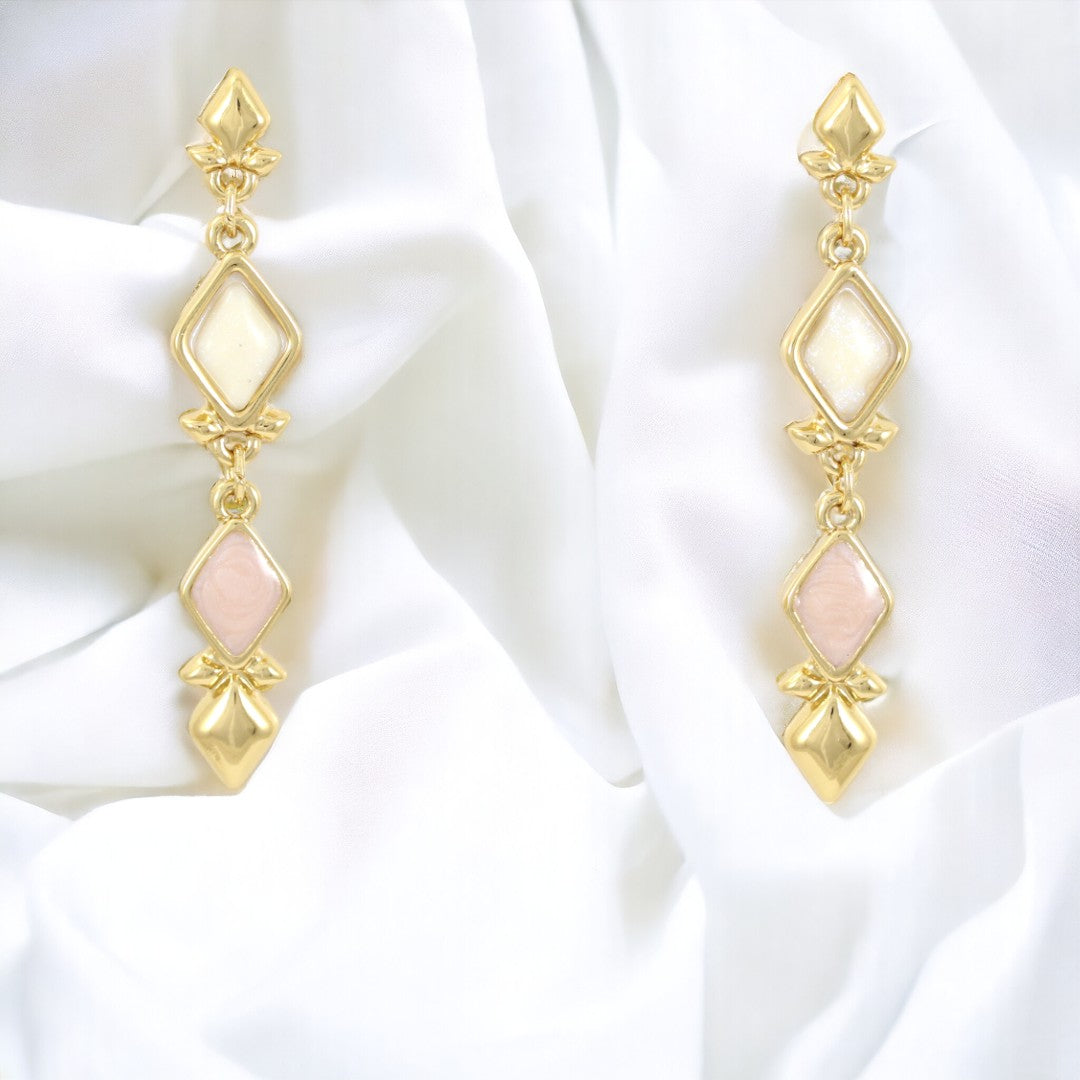 Drop Fancy Pink & White Diamond earring Gold Plated