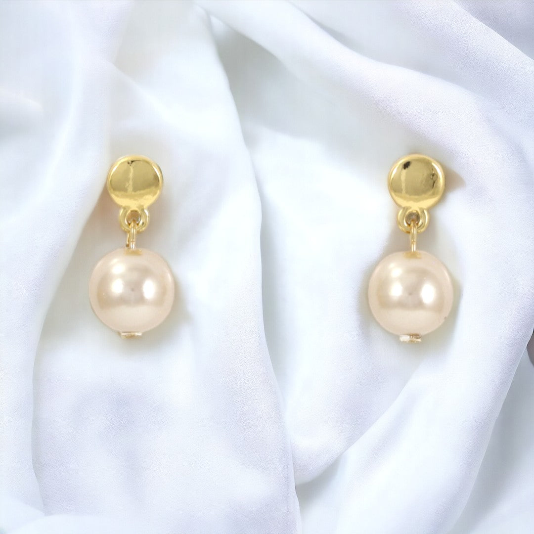 Cream Pearl Drop Earrings Real Gold Plated 24k