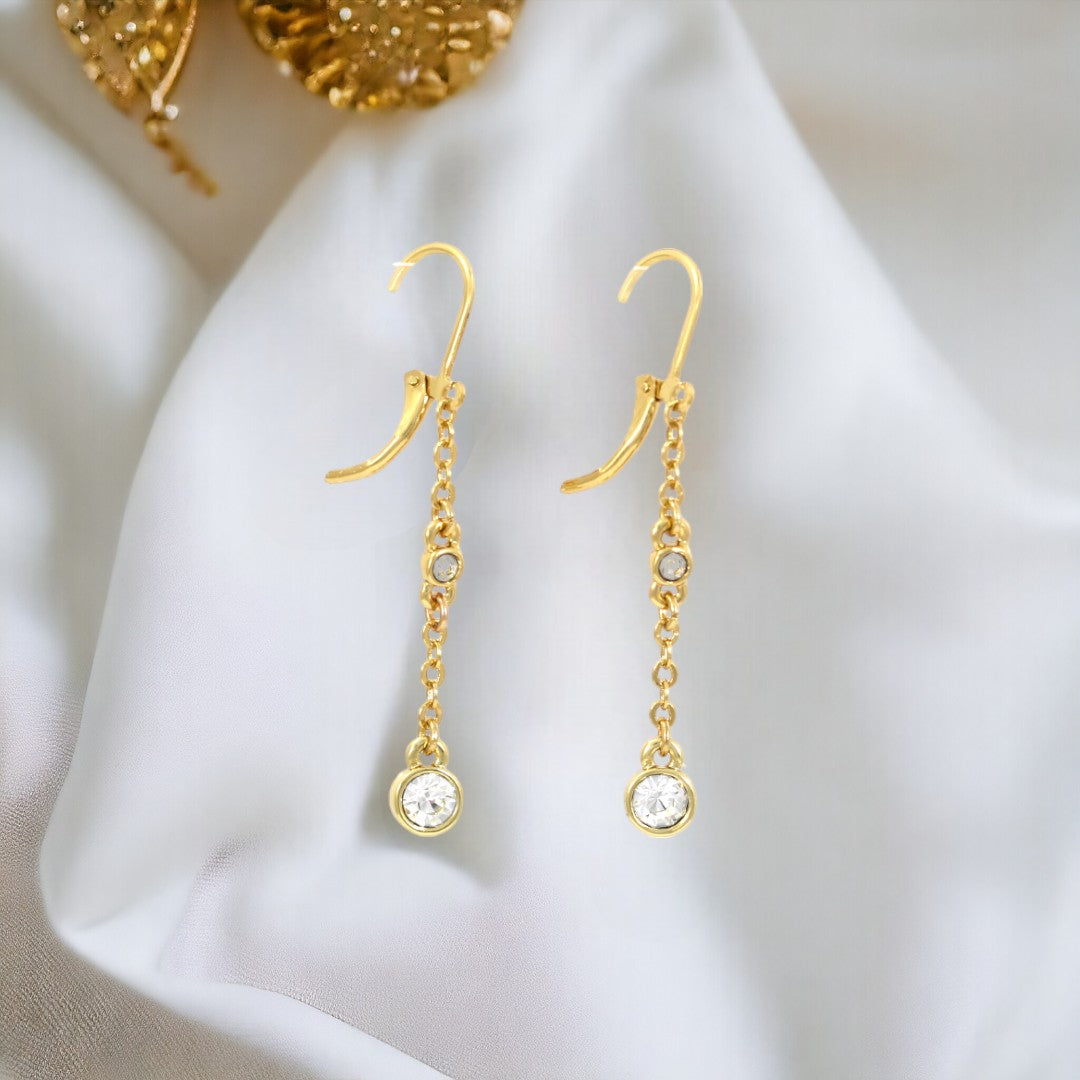 Long Zircons Drop Earrings Real Gold Plated 24K