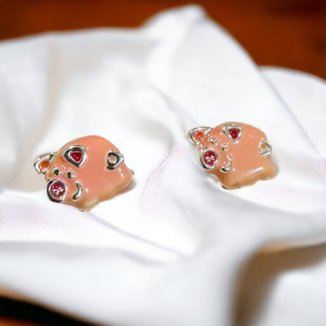 Pink Pigs Stud Earrings Silver Plated