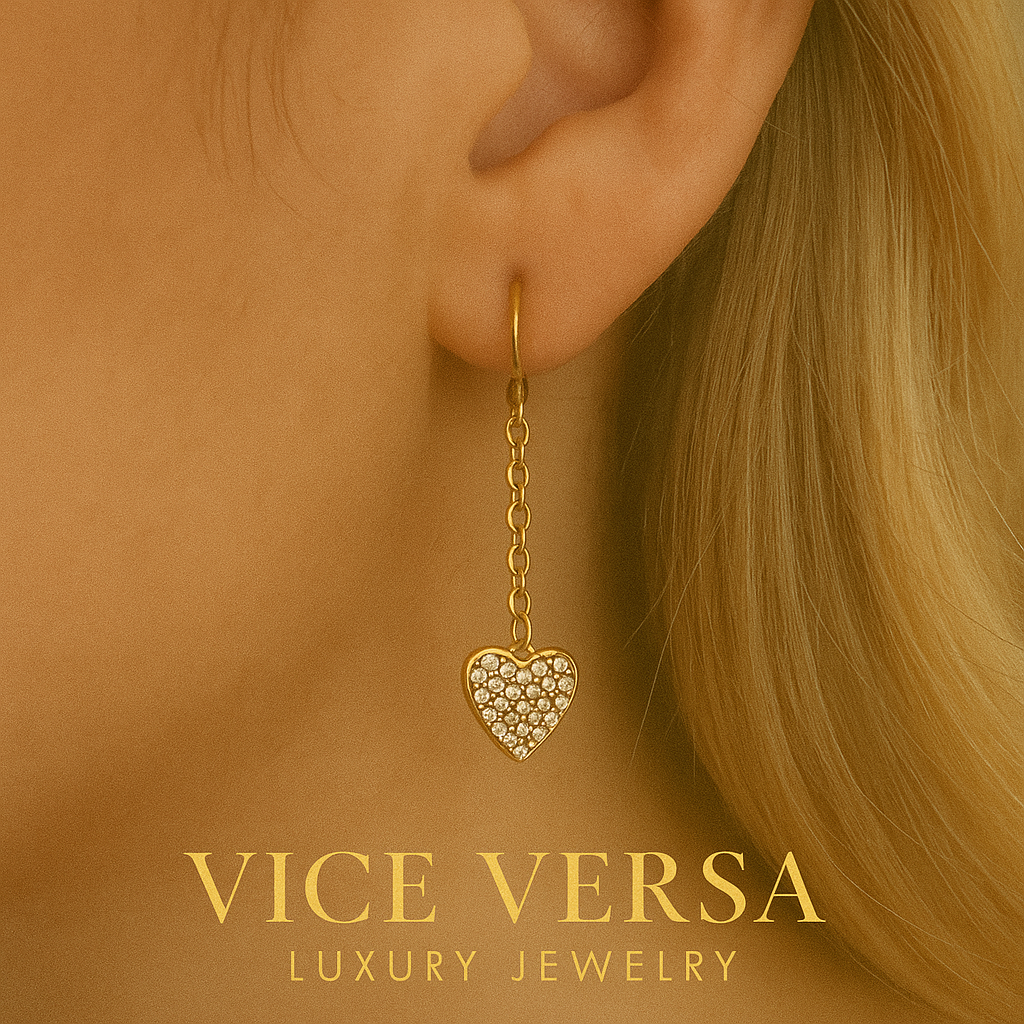 Heart Dangle Earrings Gold Plated 24k