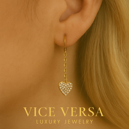 Heart Dangle Earrings Gold Plated 24k