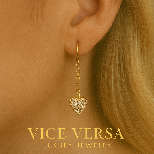 Heart Dangle Earrings Gold Plated 24k