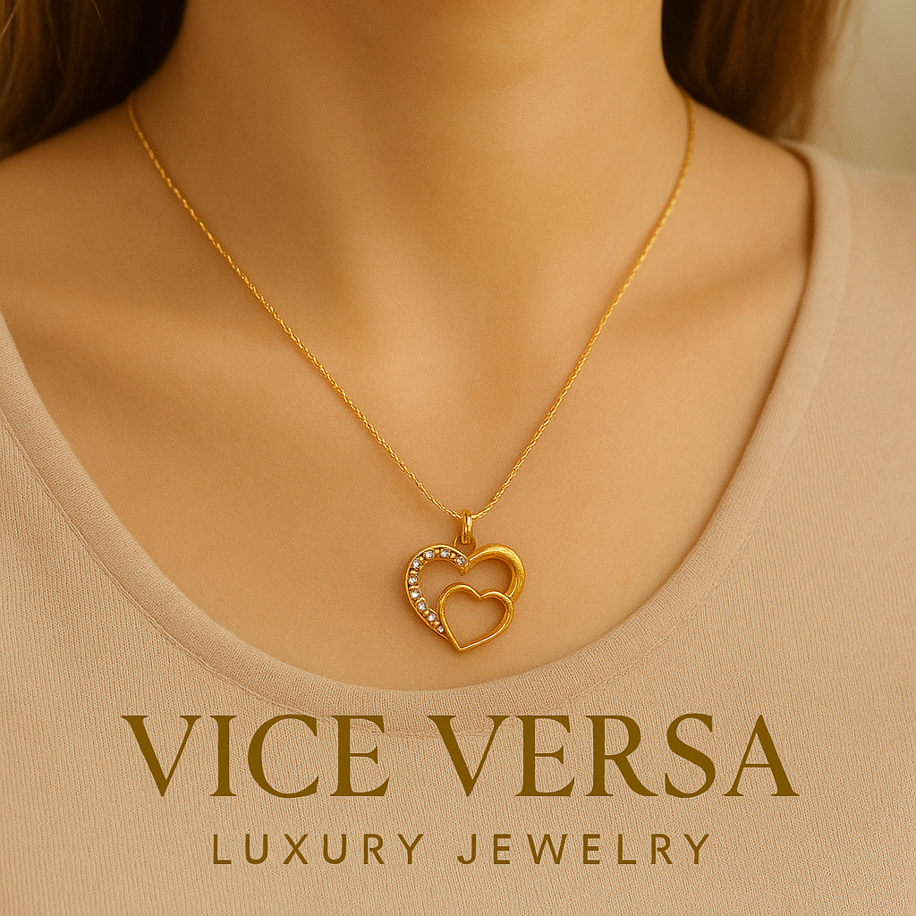 Double Heart Necklace Real Gold Plated 24K