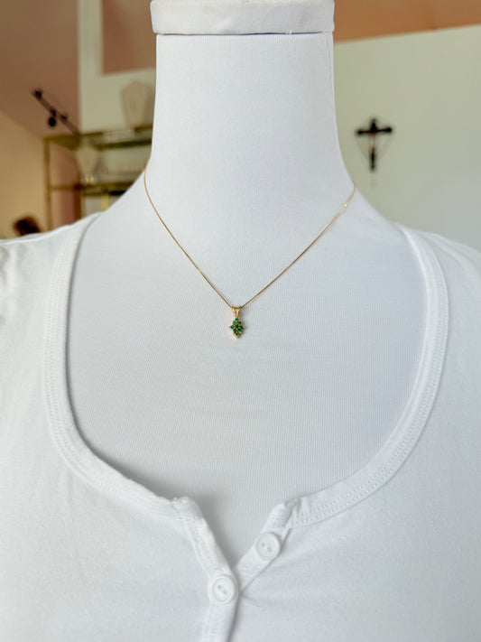 Pine Shape Colombian Emerald & Diamond charm & Solid Gold 18K Italian