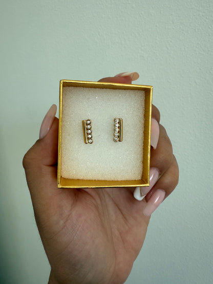 Stick Stud with 5 layers Zircons Earrings Real Gold Plated