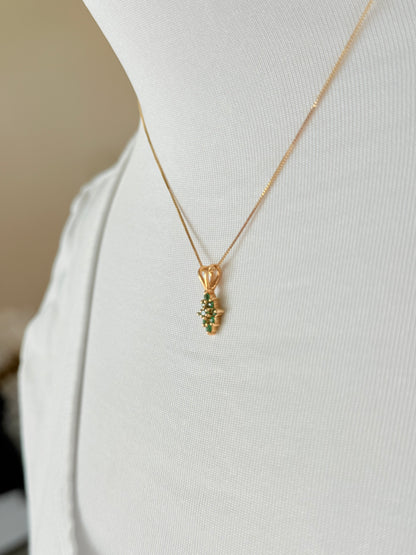 Pine Shape Colombian Emerald & Diamond charm & Solid Gold 18K Italian