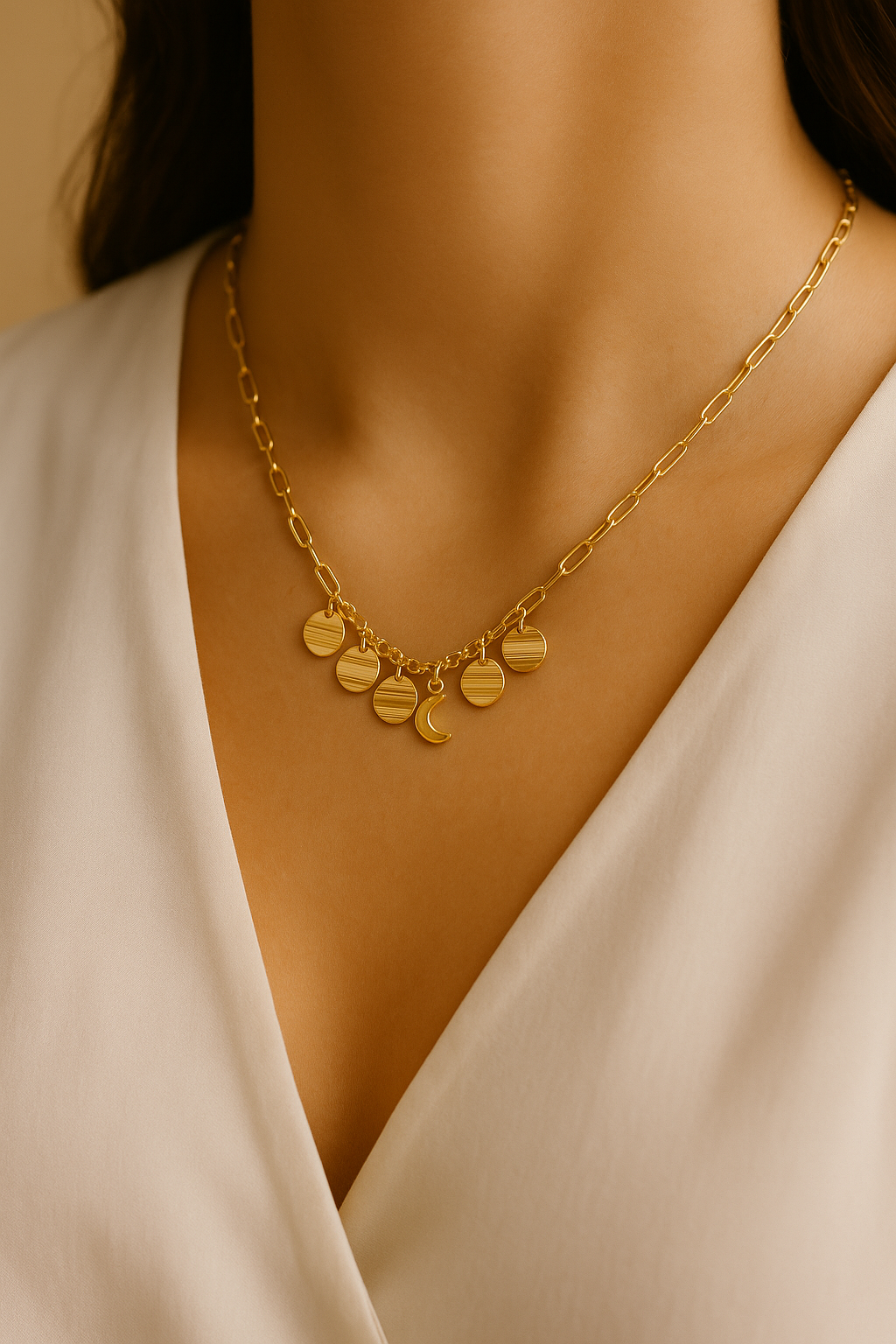 Circle plates Necklace  Gold Plated 24K