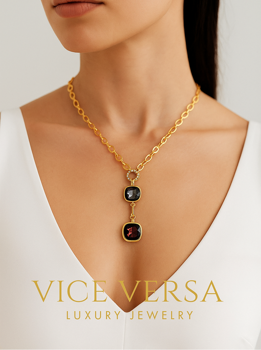 Ovals Necklace Blue and Purple Zircon Gold Plated 24K