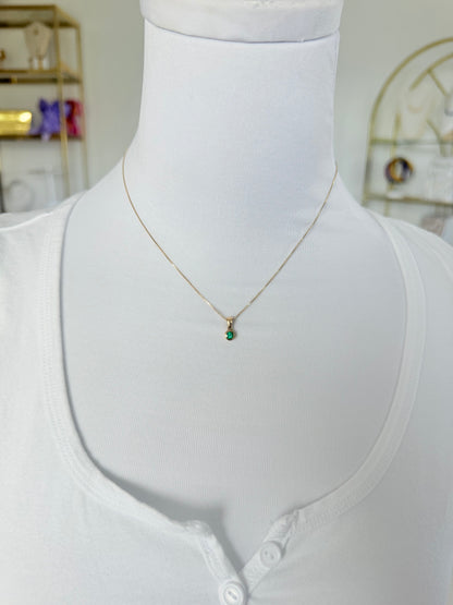 Circle Shape Colombian Emerald charm  Italian Solid Gold 18K