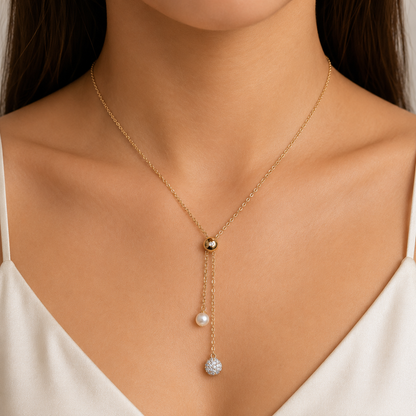 Pearl and gold zircon Gold Necklace Gold Plated 24K