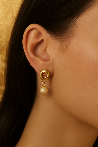 LONG GOLD PLATED 24K EARRINGS WITH PEARL