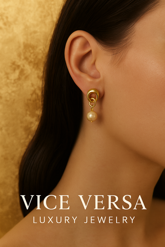 LONG GOLD PLATED 24K EARRINGS WITH PEARL