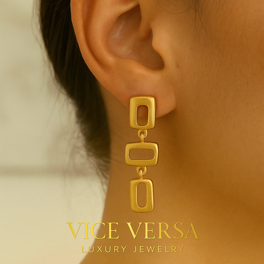 Colonial Squares Drop  Earrings Gold plated  24K