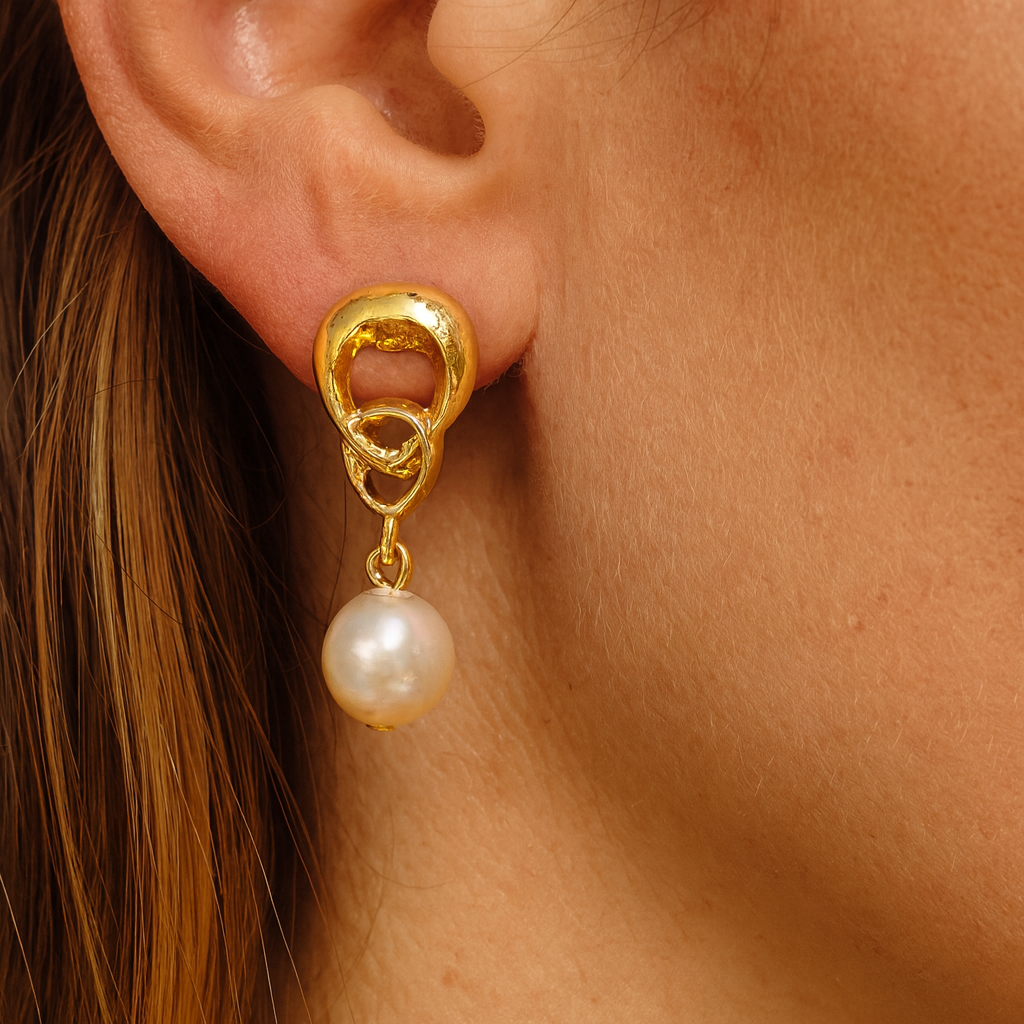 LONG GOLD PLATED 24K EARRINGS WITH PEARL