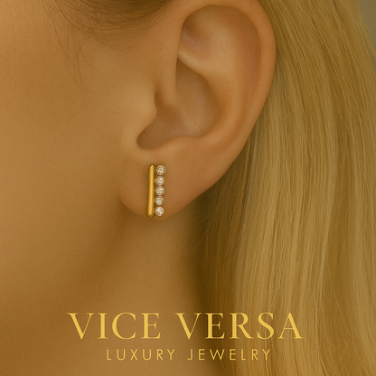 Stick Stud with 5 layers Zircons Earrings Real Gold Plated