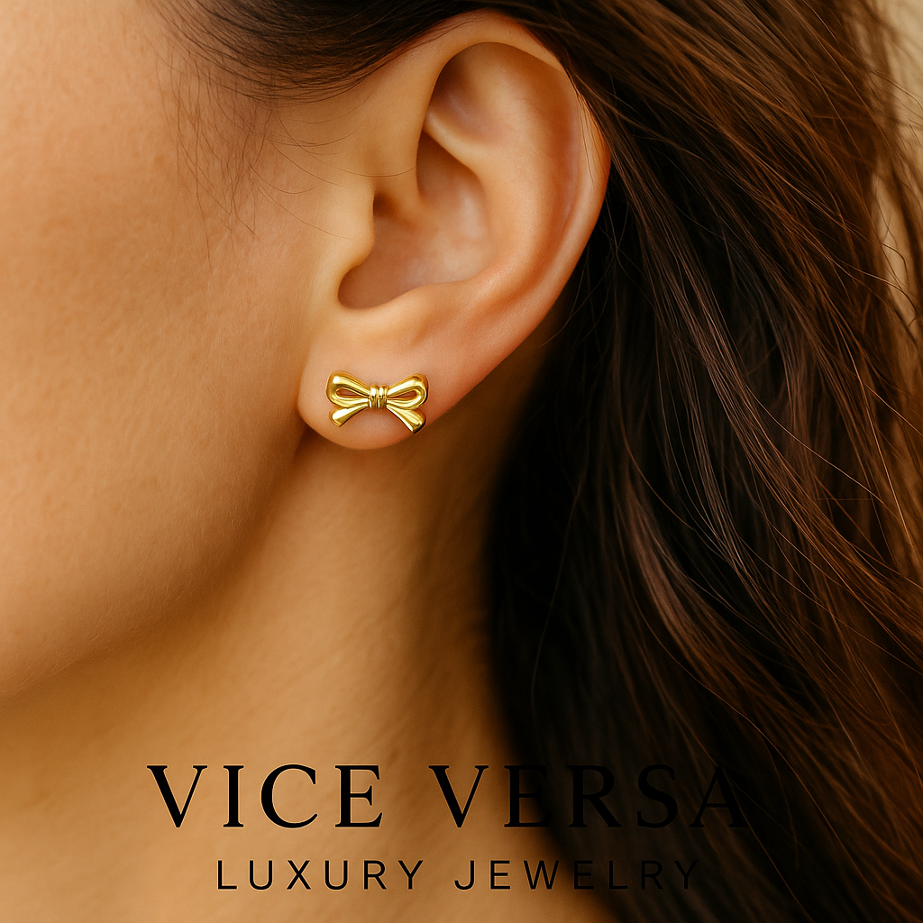 Ribbon Earrings Real Gold Plated 24K