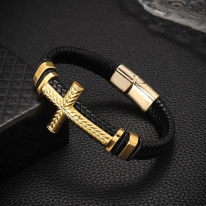 Pulsera de hombre tejida a mano con cuerda de cuero