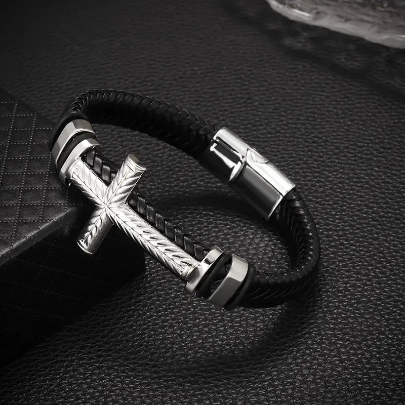 Pulsera de hombre tejida a mano con cuerda de cuero