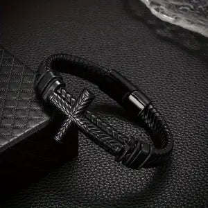 Pulsera de hombre tejida a mano con cuerda de cuero