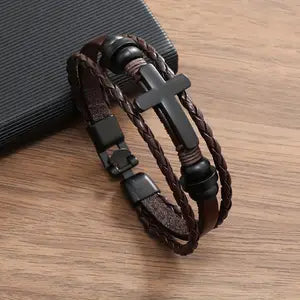 Pulsera de hombre tejida a mano con cuerda de cuero
