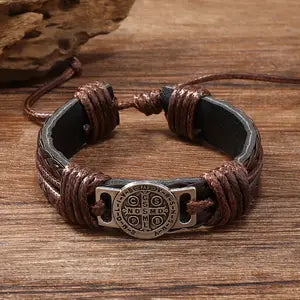 Pulsera de hombre tejida a mano con cuerda de cuero