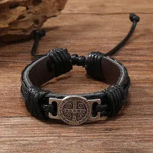 Pulsera de hombre tejida a mano con cuerda de cuero