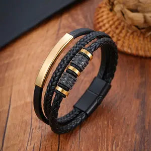 Pulsera de hombre tejida a mano con cuerda de cuero