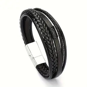 Pulsera de hombre tejida a mano con cuerda de cuero