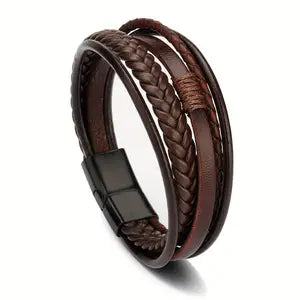 Pulsera de hombre tejida a mano con cuerda de cuero